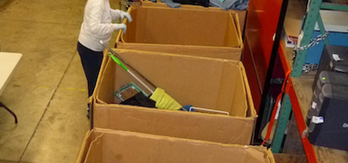 volunteers sorting boxes