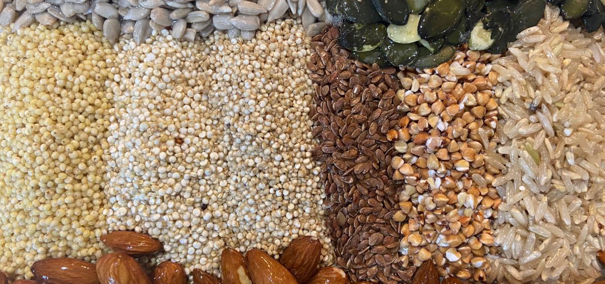 Grains, seeds and nuts that have been soaked in cold water. \