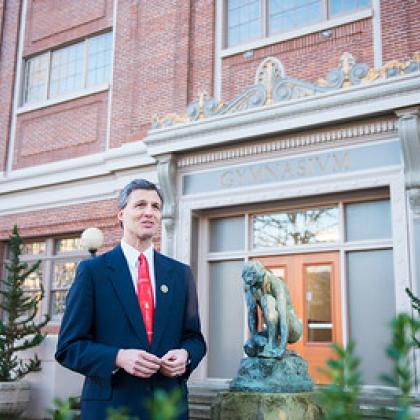 Brad Cardinal in front of Langton Hall