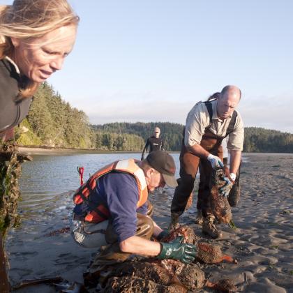 researchers near stream