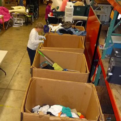 volunteers sorting boxes