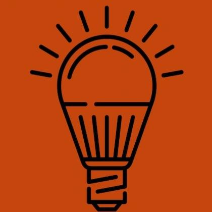 Graphic of a lightbulb on orange background