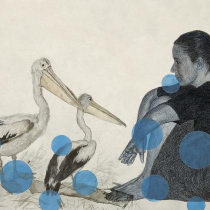 Inquiry, unique print/mixed media drawing