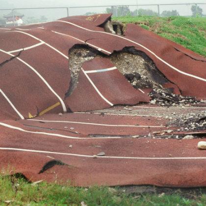 Earthquake-mangled track